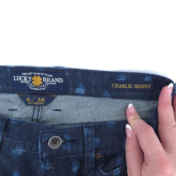 Lucky Brand SW Aztec Boho Chic Maximalist Charlie Skinny Ikat Mid Rise Dark 6/28 - Picture 6 of 14